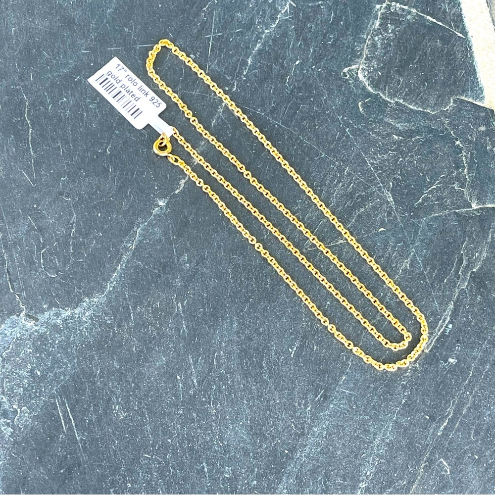 Elegant Sterling Silver 925 Gold plated rolo link 17” Chain Necklace